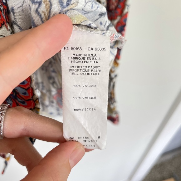 Fifteen Twenty Floral Button Down Blouse Top Women’s S Red Orange Paisley Boho - Picture 11 of 12